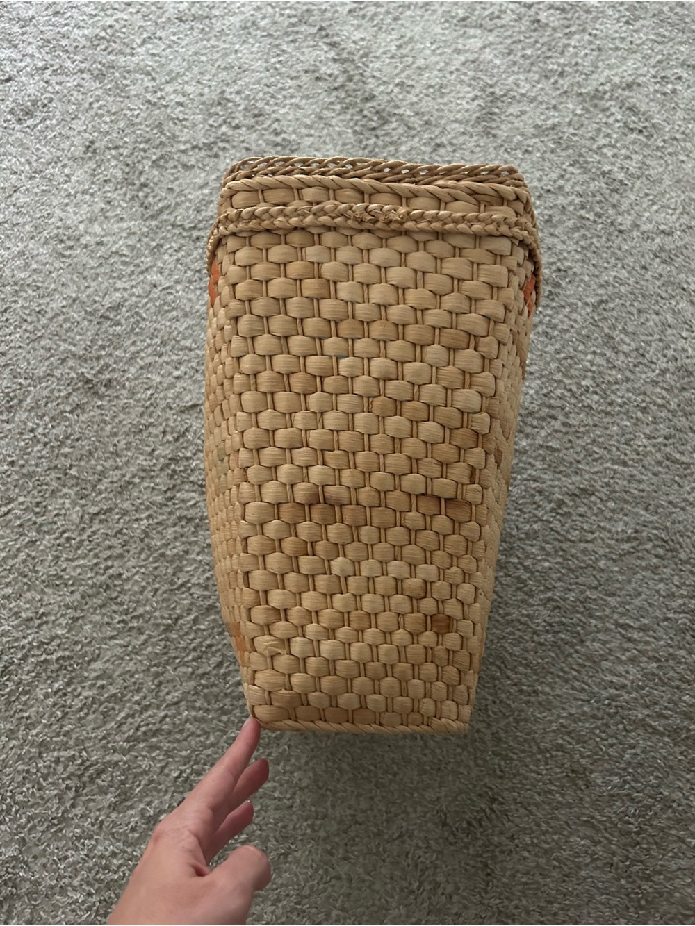 Vintage Woven Straw Tote Bag with Orange Accents - Picture 4 of 6